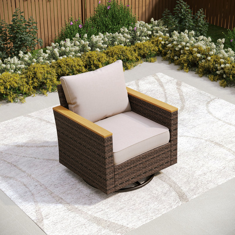Argyri Rattan Swivel Patio Chair with Cushions, Beige