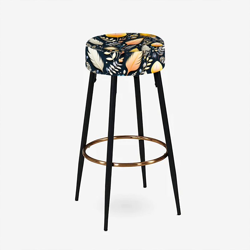Ensemble de 2 tabourets de bar à motif floral jaune et gris