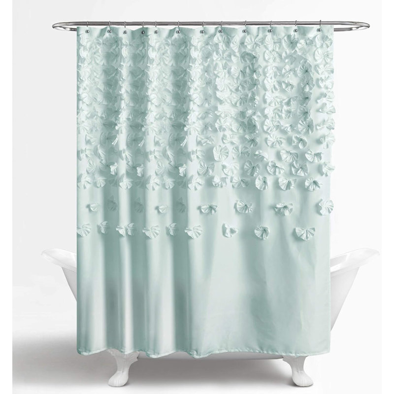 Rideau de douche - Tissu de salle de bain à motif floral texturé à motif de ruche avec détails de petites fleurs élégantes