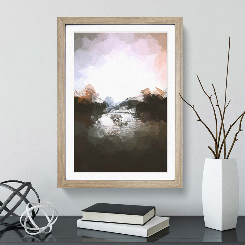 Kayaking Through the Mountains in Abstract - Framed Print, Oak, 60cm H x 40cm W x 2cm D