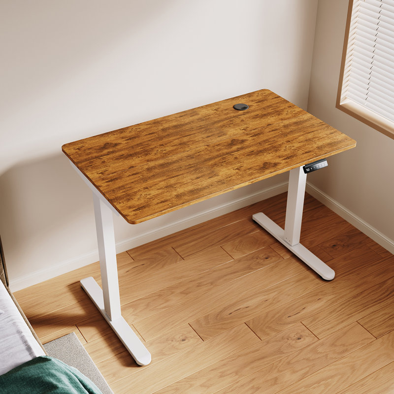 120*60*1.5cm, Electric Lift Desk Frame with Three Memory Functions , White, Rustic Brown