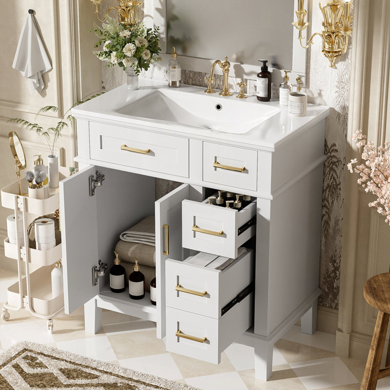 Meuble-lavabo 30 po avec lavabo en céramique, Blanc
