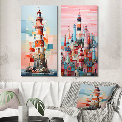 Minimalism Cubic Lighthouses - Lighthouses Canvas Wall Art Set Of 2
