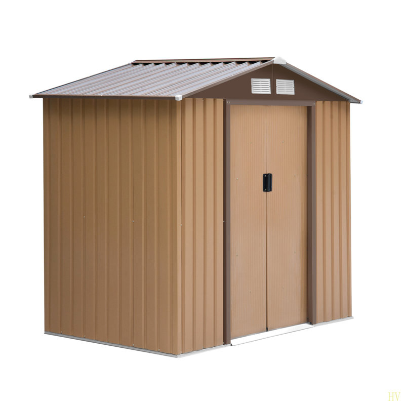 Outsunny 7' X 4' Outdoor Storage Shed, Garden Tool House With Foundation, 4 Vents And 2 Easy Sliding Doors For Backyard, Patio, Garage, Lawn