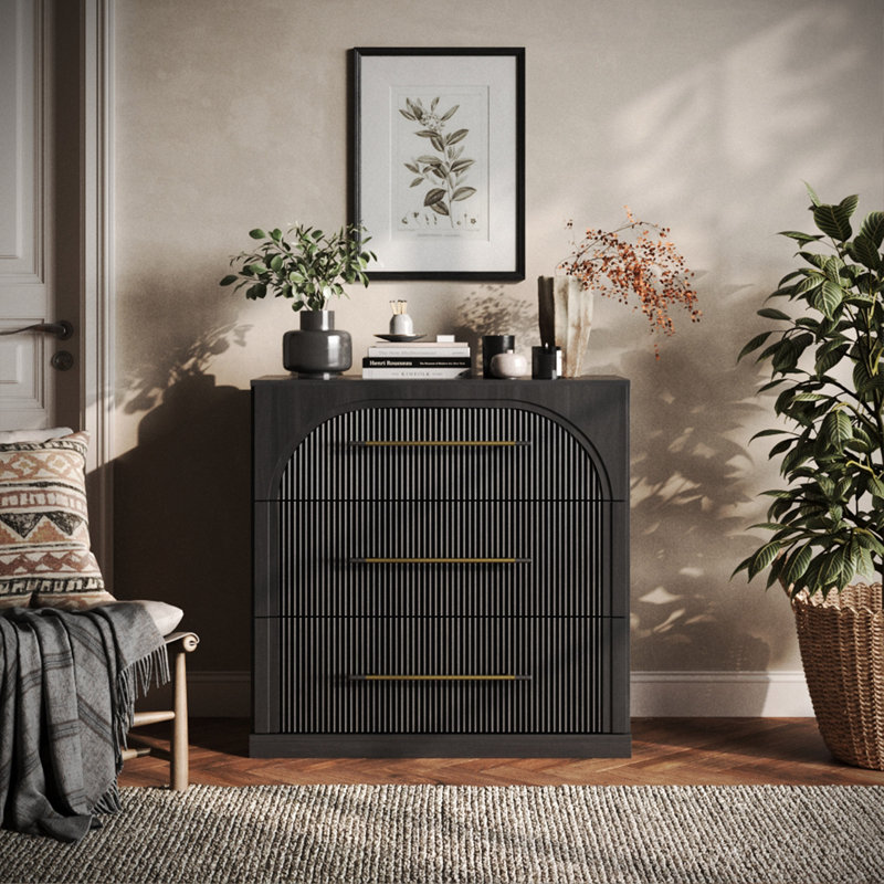 Buffet modulaire cannelé à 3 tiroirs, ébène, Ébène