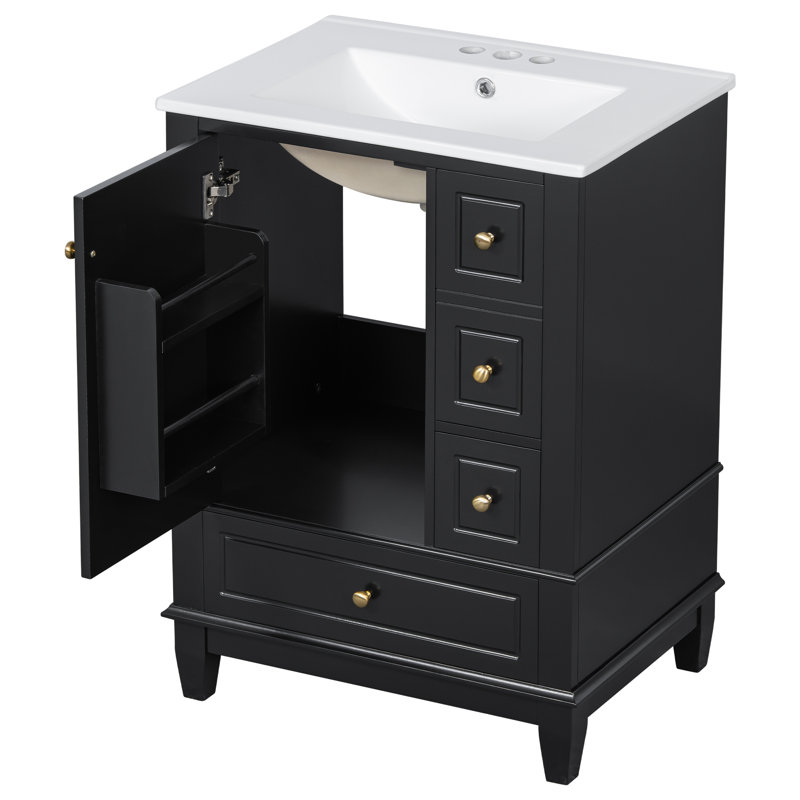 Kokkina 24" Bathroom Vanity With Sink And Drawers, Black