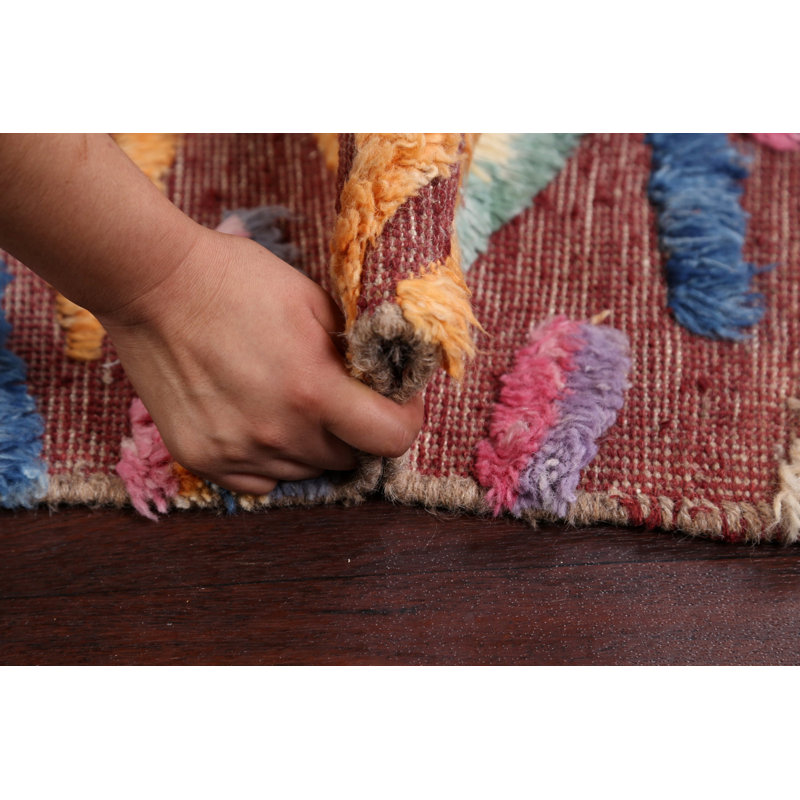 Tapis décoratif en laine noué à la main de conception unique noué à la main Bourgogne/brun foncé/Aqua 6 pi 5 po x 9 pi 7 po New Age