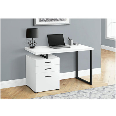 Bureau d'ordinateur, bureau personnel, ordinateur portable, installation à gauche, à droite, tiroirs de rangement, l 48 po, travail, stratifié beige, métal noir, contemporain, moderne