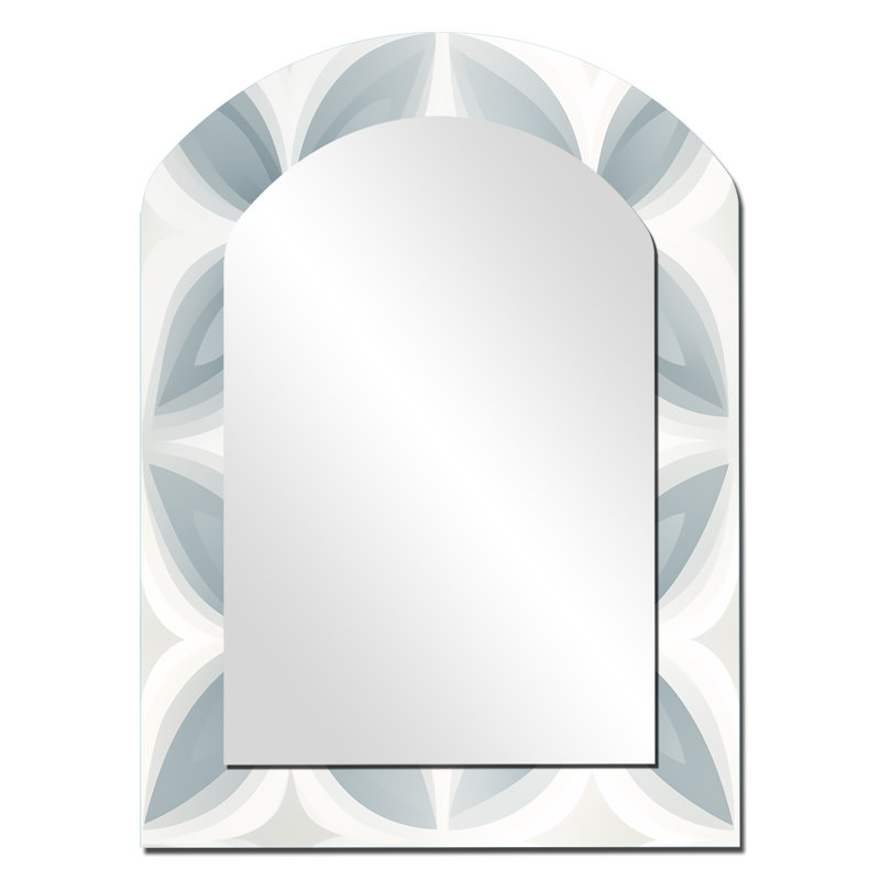 Soft Monochrome - Damask Arch Decorative Wall Mirror, Boho Asymmetrical Mirror, Printed Metal Art, 34" x 25"