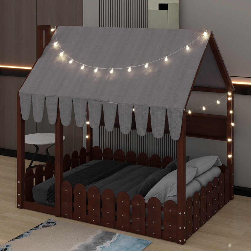 Lit en bois Montessori House, Lit double, Espresso