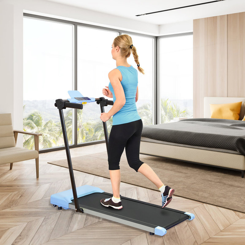 Tapis de course pour la maison, tapis roulant avec DEL pour la marche et la course, Bleu