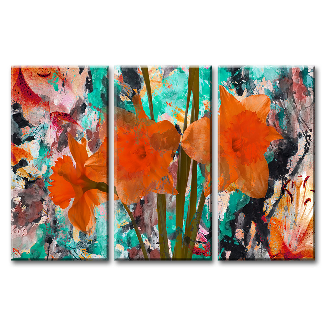 Painted Petals XXII by Ready2HangArt - 3 Piece Wrapped Canvas Print Set Ebern Designs 