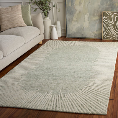 Tapis abstrait performance en laine / coton touffeté Marjetka en sauge / ivoire