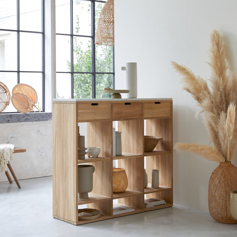 Miho Solid Wood Bookcase, Brown/White