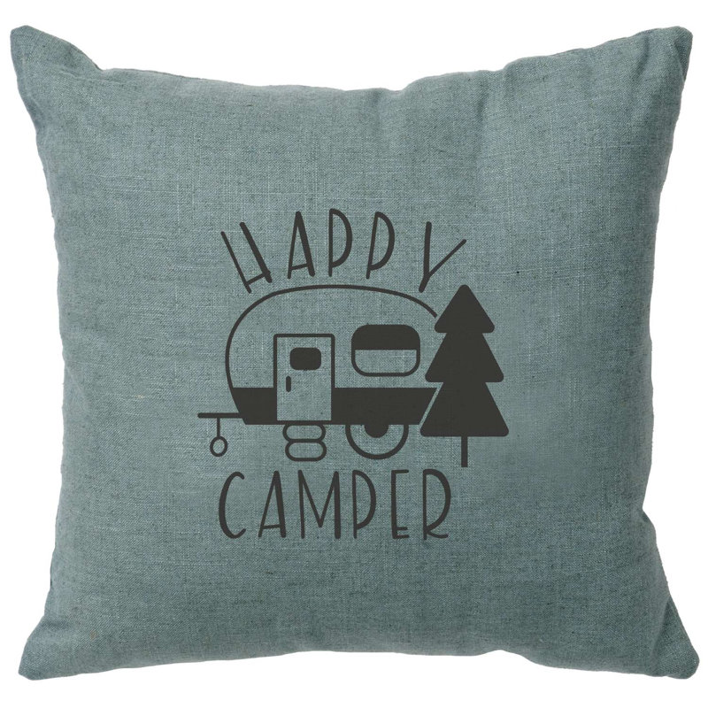 Coussin Wooded River Image - Happy Camper - Lin paille, Brun clair