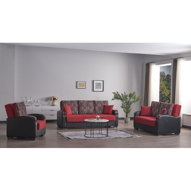 Norridge Mobi Max 87 in. Fabric Upholstered 3-Seater Twin 3-in-1 Sleeper Sofa Bed with Storage, Red