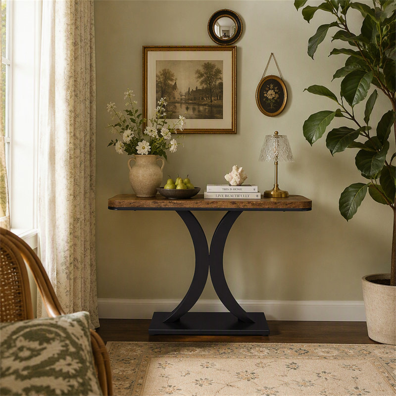 Console de 101,6 cm (40 po), table d'entrée étroite avec piètement géométrique, Brun