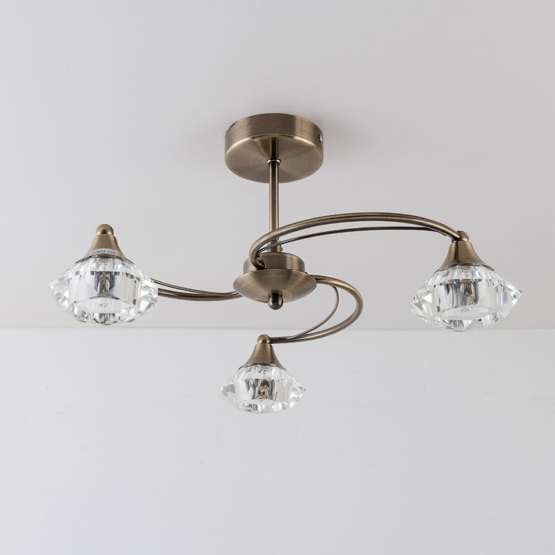Rivale Glass Semi Flush Mount, Antique Brass