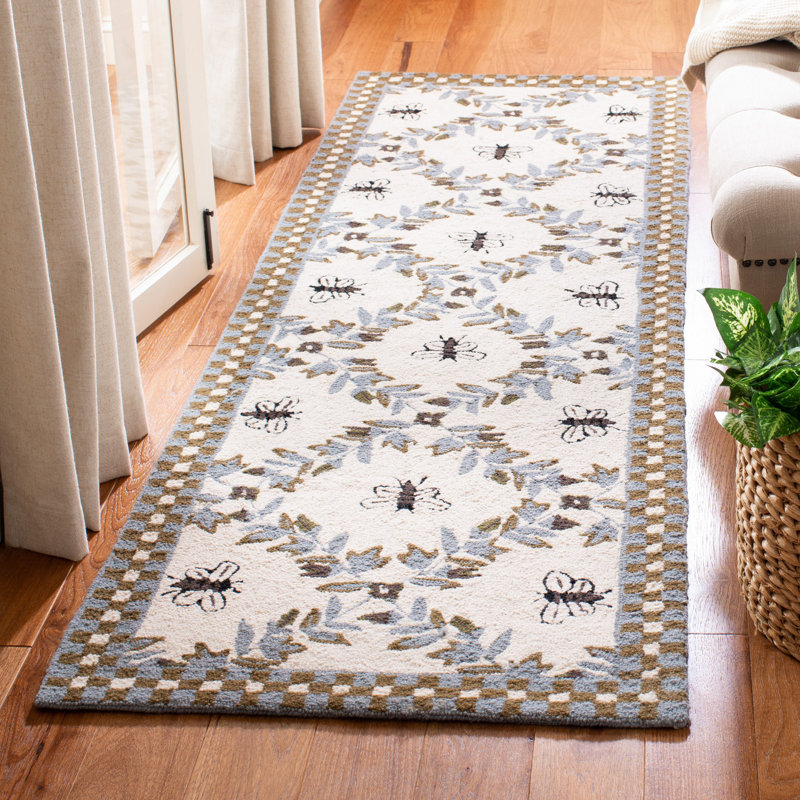 Tapis ivoire en laine touffeté à la main Hollander, Tapis de couloir 2 pi 6 po x 6 pi