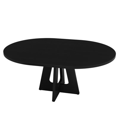 Space-Saving Extendable Round Dining Table for 4-8 – Modern MDF Tabletop with Durable Metal Frame – Adjustable, Multi-Functional, Compact – For Kitchen, Dining Room, or Living Room – Embossed Black