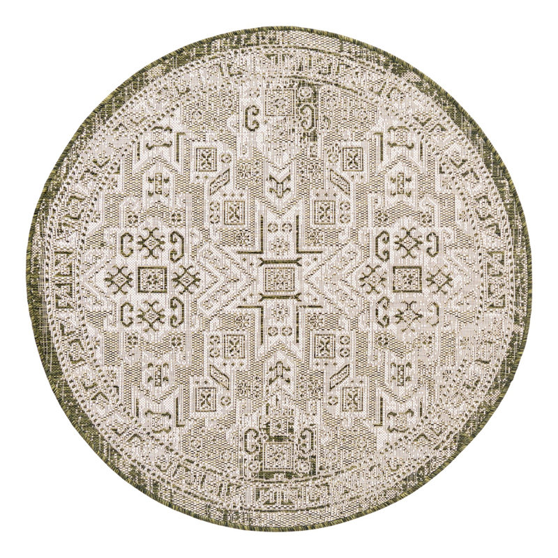 Tapis intérieur / extérieur bleu Alvenia Southwestern, Rond 4 pi