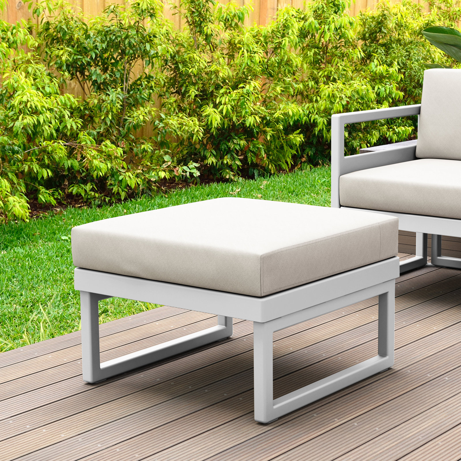 Lane Upholstered Outdoor Ottoman with Cushion, White, Natural
