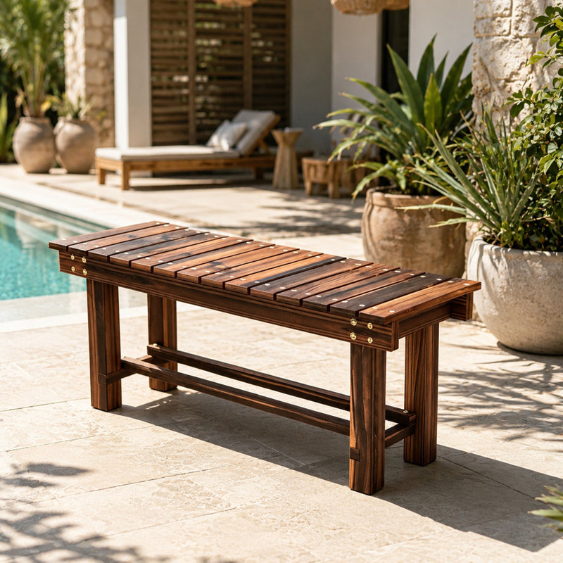 Banc de jardin en bois 35 po avec tablette de rangement 35,4 po, 2 places, pour terrasse, balcon, banc d'extérieur