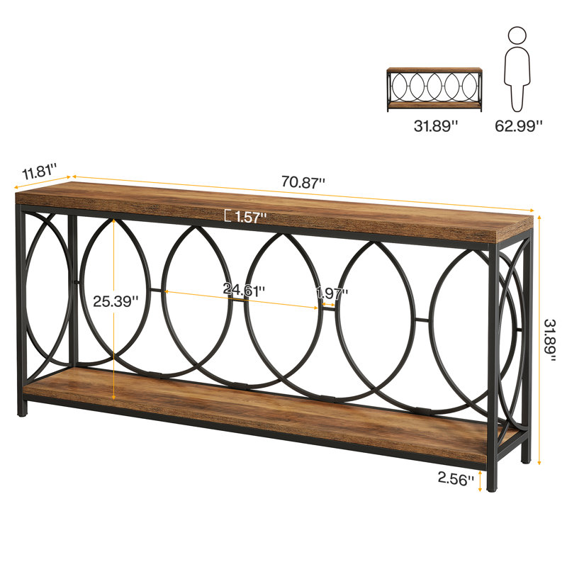 Extra Long Industrial Console Table, 70.9'' 2-Tier Sofa Table with Storage Shelf for Entryway or Hallway