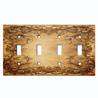 Couvercle de plaque d'interrupteur en métal; Bascule standard à 4 bandes US - image imprimée d'un cadre floral