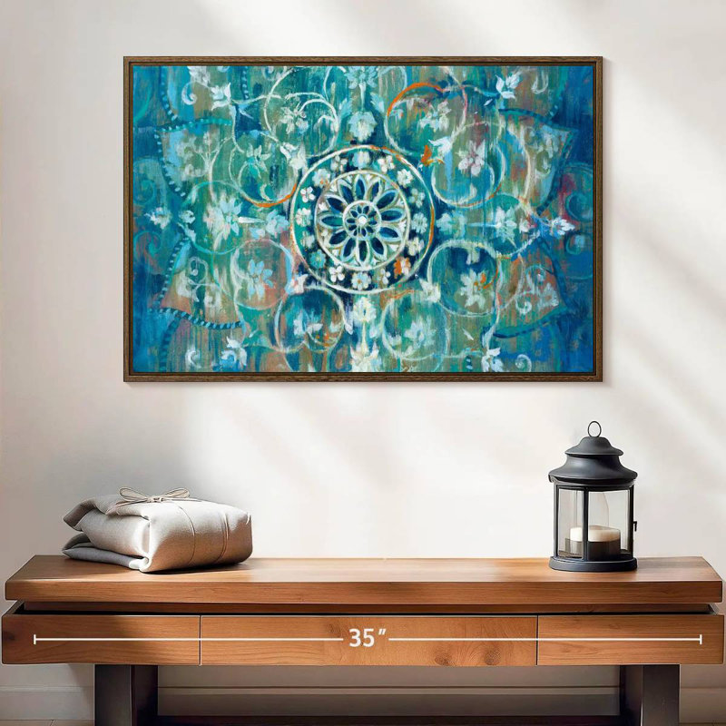 Mandala I, 25 po x 17 po, Cadre flottant noyer