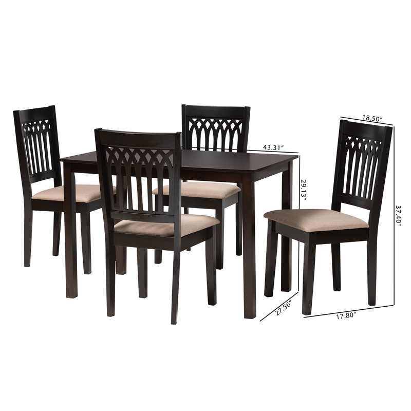 Ensemble repas pour 4 personnes Leesville, Marron foncé, Beige