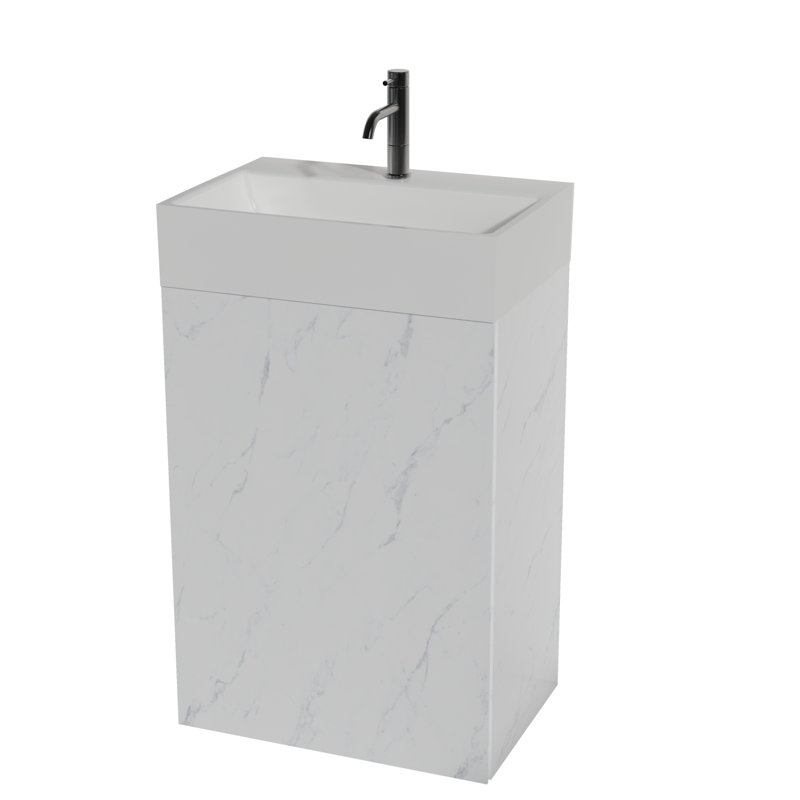 Meuble-lavabo sur pied 20 po avec lavabo en céramique, armoire de salle de bain autoportante, KD, Blanc / Blanc