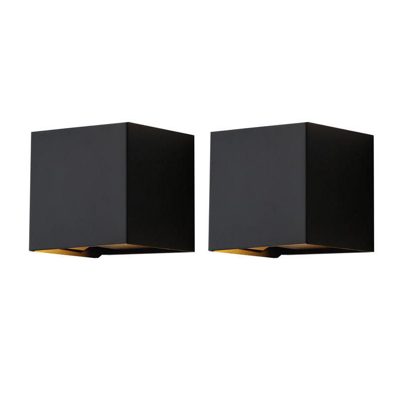 Appliques murales modernes à DEL (ensemble de 2), lumières carrées noires vers le haut, luminaires en aluminium imperméables IP65 pour une utilisation intérieure / extérieure
