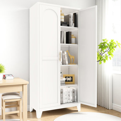 69.46 In Tall White Steel Cabinet With 2 Doors And Adjustable Shelves, For Bedroom Clothing, Easy Assembly 71'' Metal 3 - 4 Versatile Hallway Living Room
