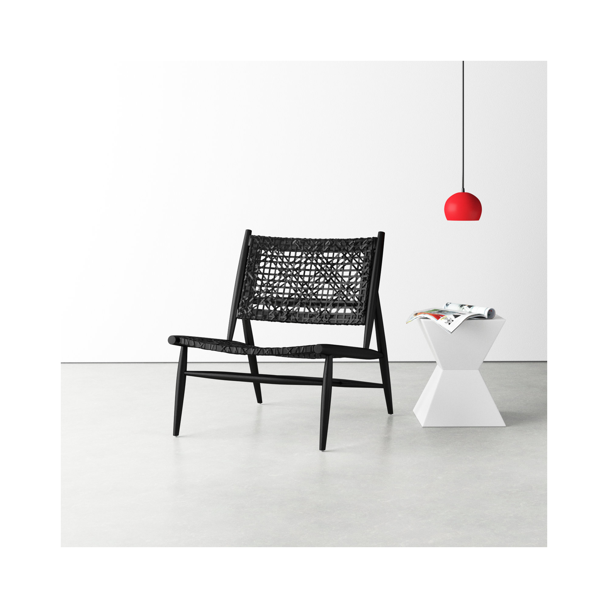 Kazbah Upholstered Side Chair, Black Genuine Leather/Black Legs