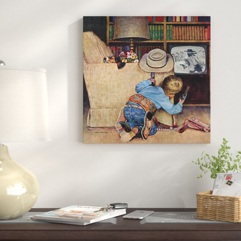 Cowboy And TV - Wrapped Canvas Print, 122 cm H x 122 cm W