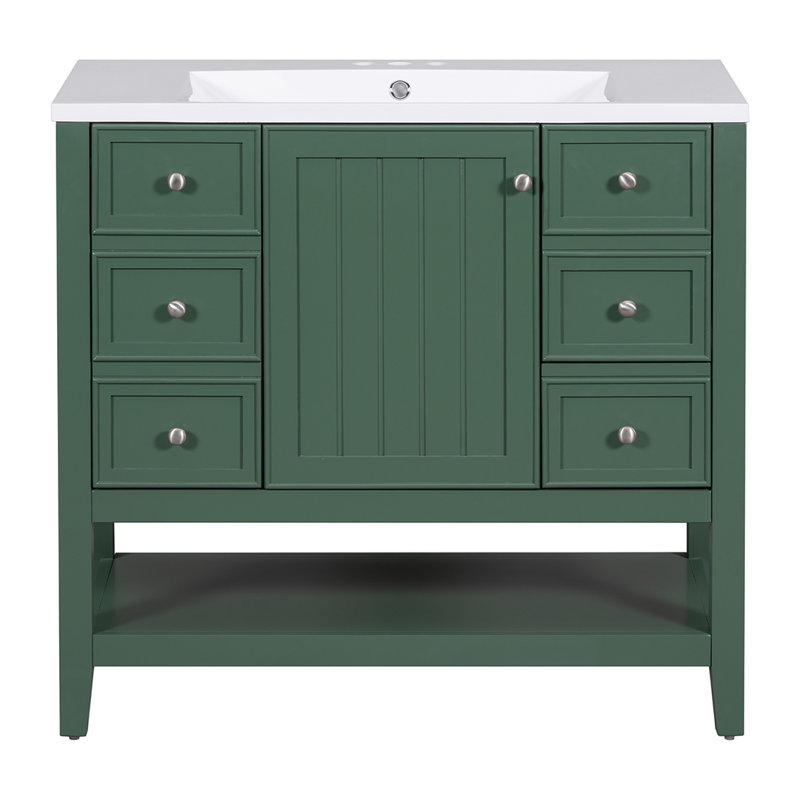 Meuble-lavabo simple 36 po avec plateau Rhoanne, Vert