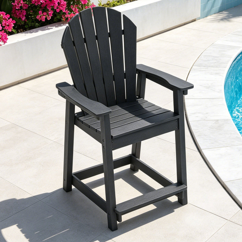 Outdoor HDPE Adirondack Chair, Patio Bar Chair, Black