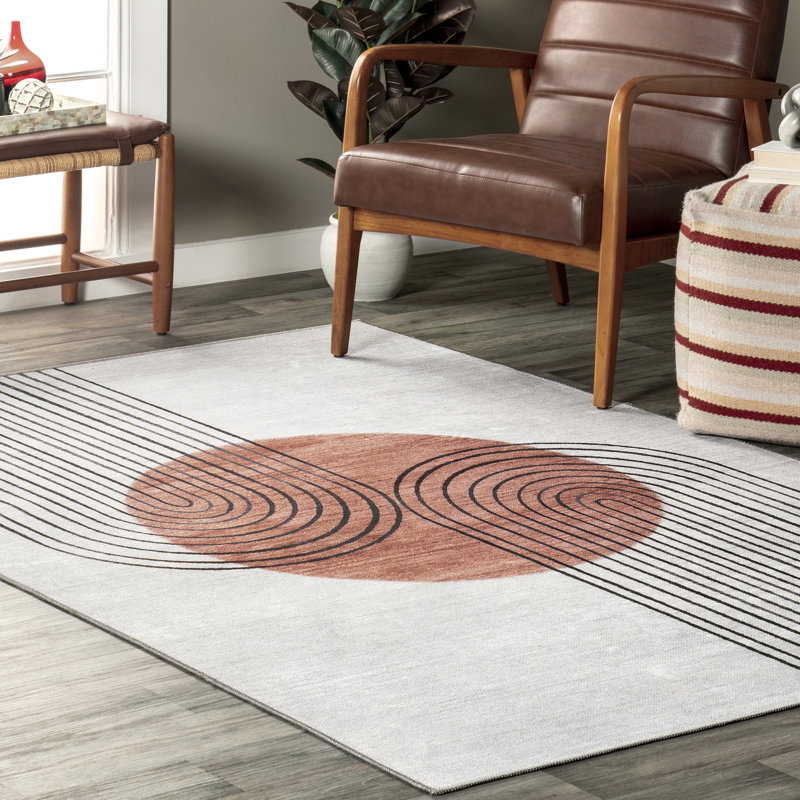 Tapis abstrait lavable à la machine Martine SpinClean Sun, Tapis de couloir 2 pi 6 po x 8 pi