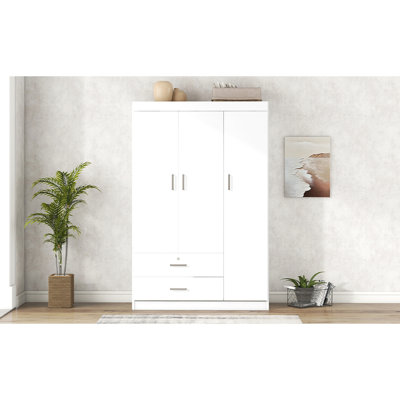 Garde-robe blanche à 3 portes et 2 tiroirs - Pièce de rangement idéale pour la chambre à coucher 2 tiroirs en addition moderne