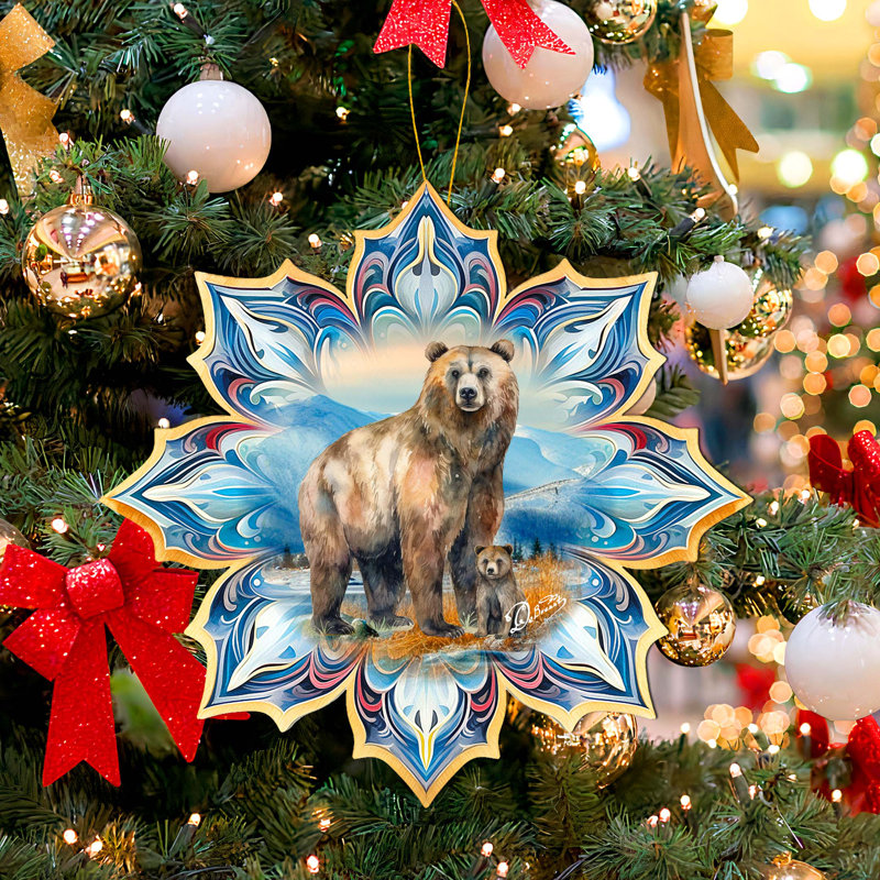 Grand ornement en bois avec décorations d'ours de Noël