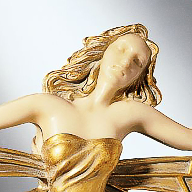 Art Deco Dragonfly Maiden 13" Gold and Ivory Round Wall Mirror