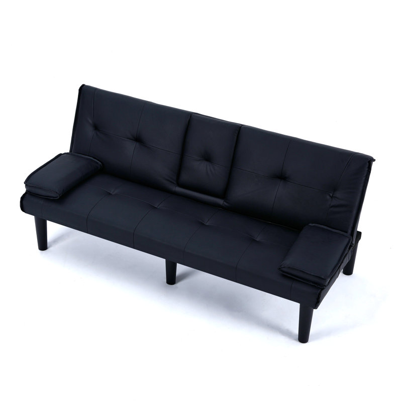 67-Inch Pvc Multi-Functional Sofa Bed With A Foldable And Cup Holder, Black