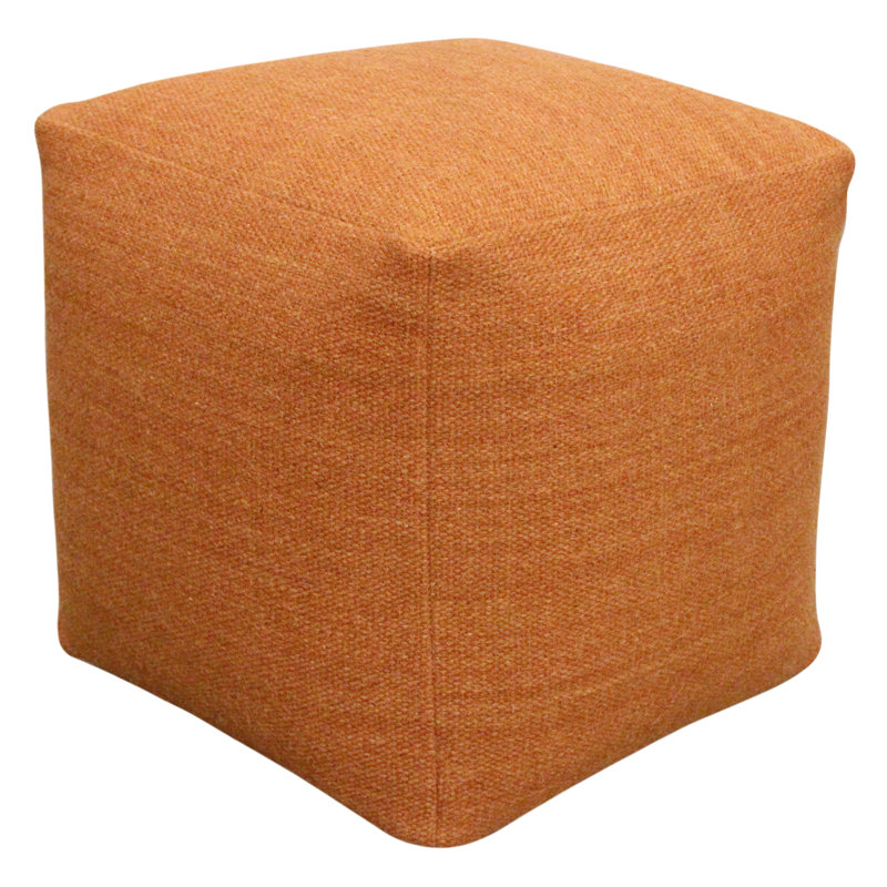 Remi Pouf In Handwoven Contemporary Orange Wool, Orange