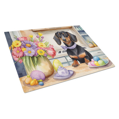 Decorating Easter Dachshund Glass Cutting Board