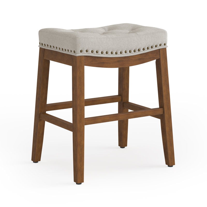 Bar Stools, 24 Inch Fabric Counter Height Bar Stools, Saddle Barstools For Kitchen Island With Nailhead Trim Tufted Button