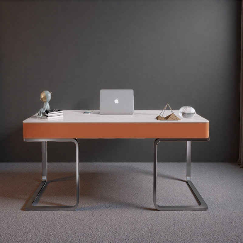 Bureau d'ordinateur avec rangement de style italien, H 29,52 po x l 55,11 po x P 23,62 po, Gris / Blanc / Orange