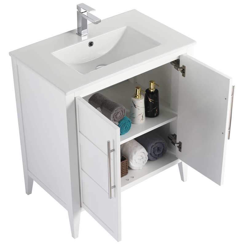 Meuble-lavabo à rallonge Winston Porter, Blanc