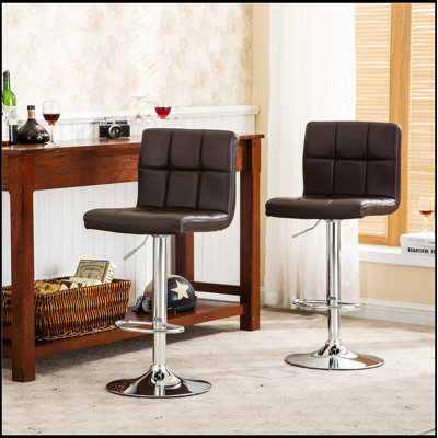 Swivel Faux Leather Adjustable Hydraulic Bar Stool Set of 2 for Comfortable Seating and Smooth Height Adjustment