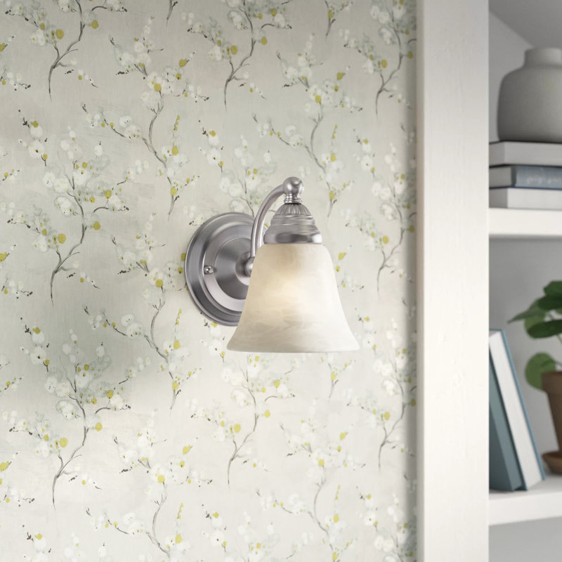 Moyer 1-Light 5.25 inch Wide Brushed Nickel Traditional Bathroom Vanity Lighting Fixture, White Alabaster Glass Shade, Dimmable, LED Compatible, Wall Mounted Steel Sconce